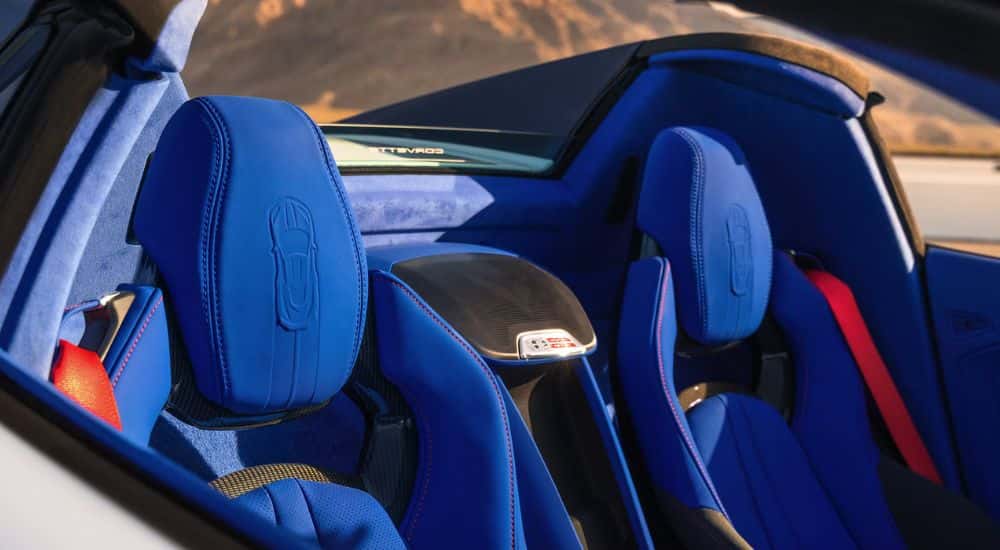 The blue seats on a 2027 Chevy Corvette Grand Sport.