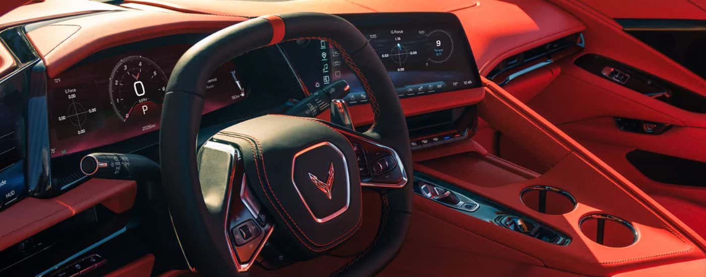 Red interior of a 2027 Chevy Corvette Grand Sport.