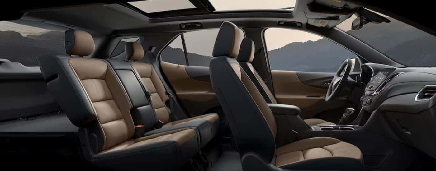 Black and brown interior in a 2024 Chevy Equinox.