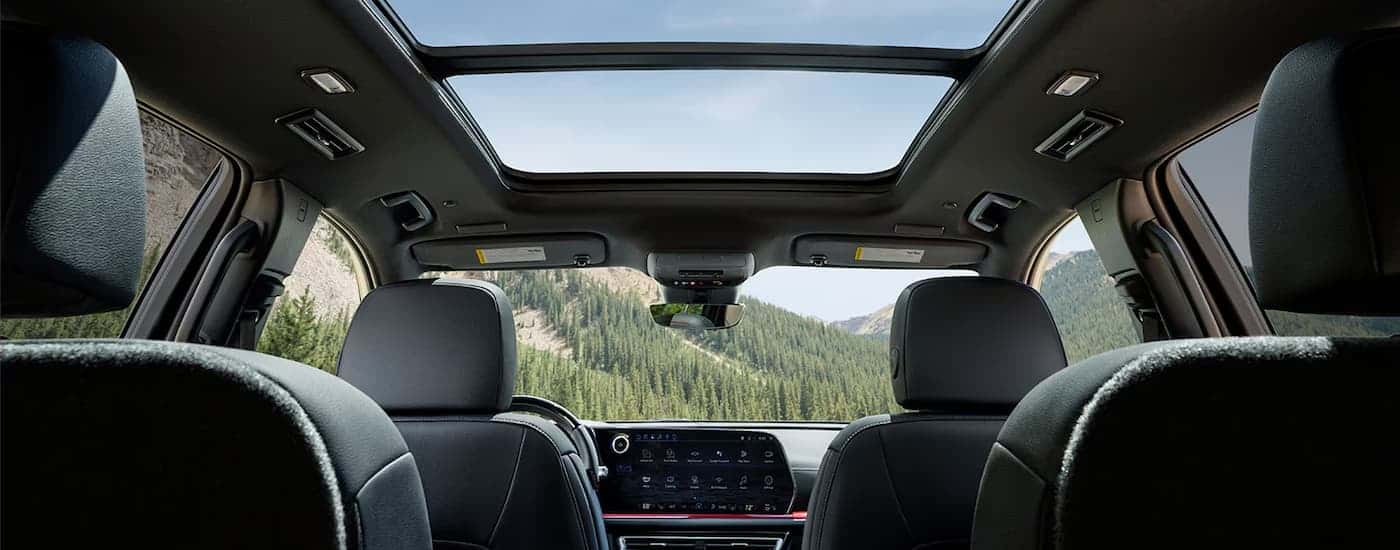 Interior space and moonroof of a 2025 Chevy Traverse