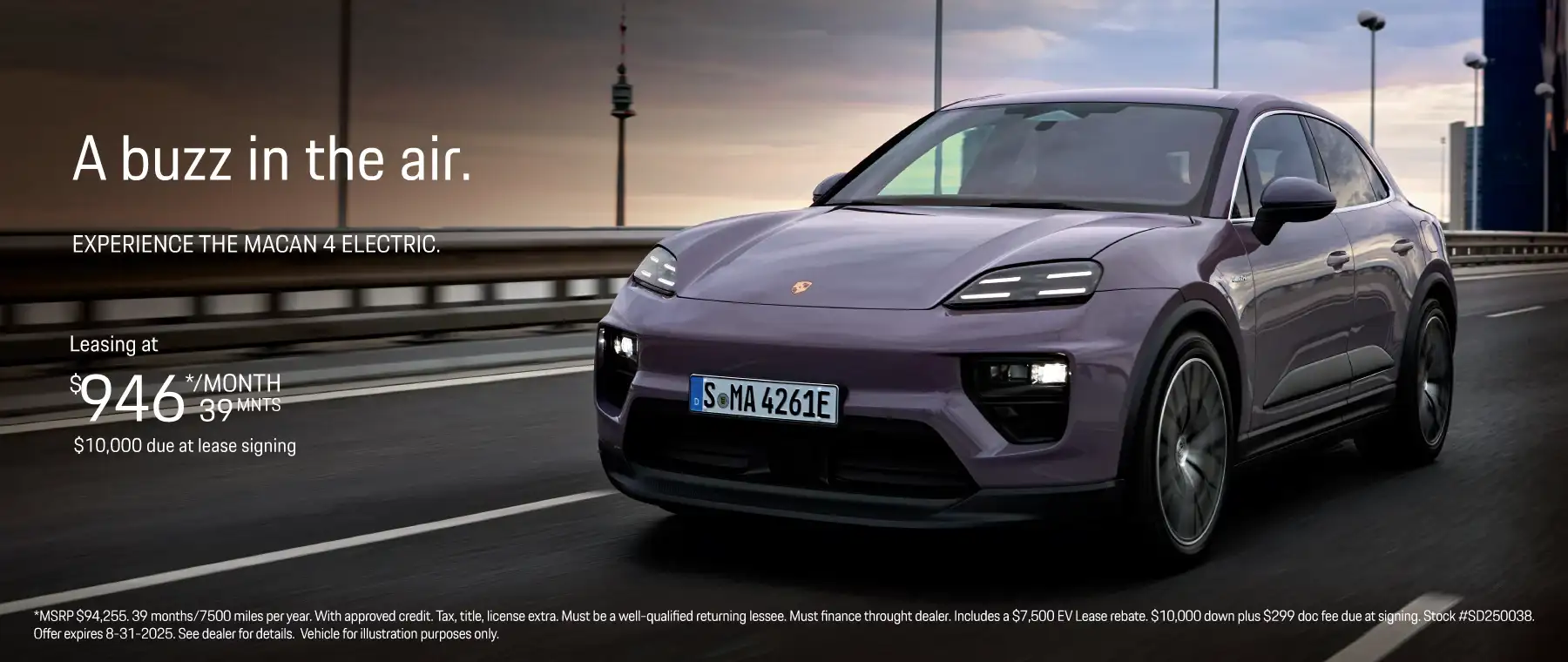 2025 Porsche Macan 4 Electric #SD250038 Lease for $946 per month for 39 months/7500 miles per year*