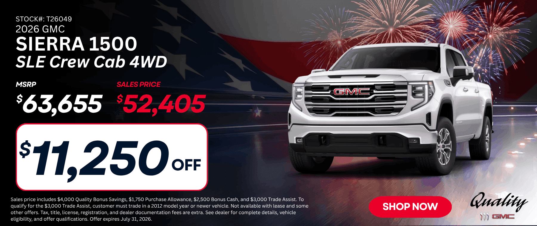 2026 GMC Sierra 1500 SLE Crew Cab 4WD