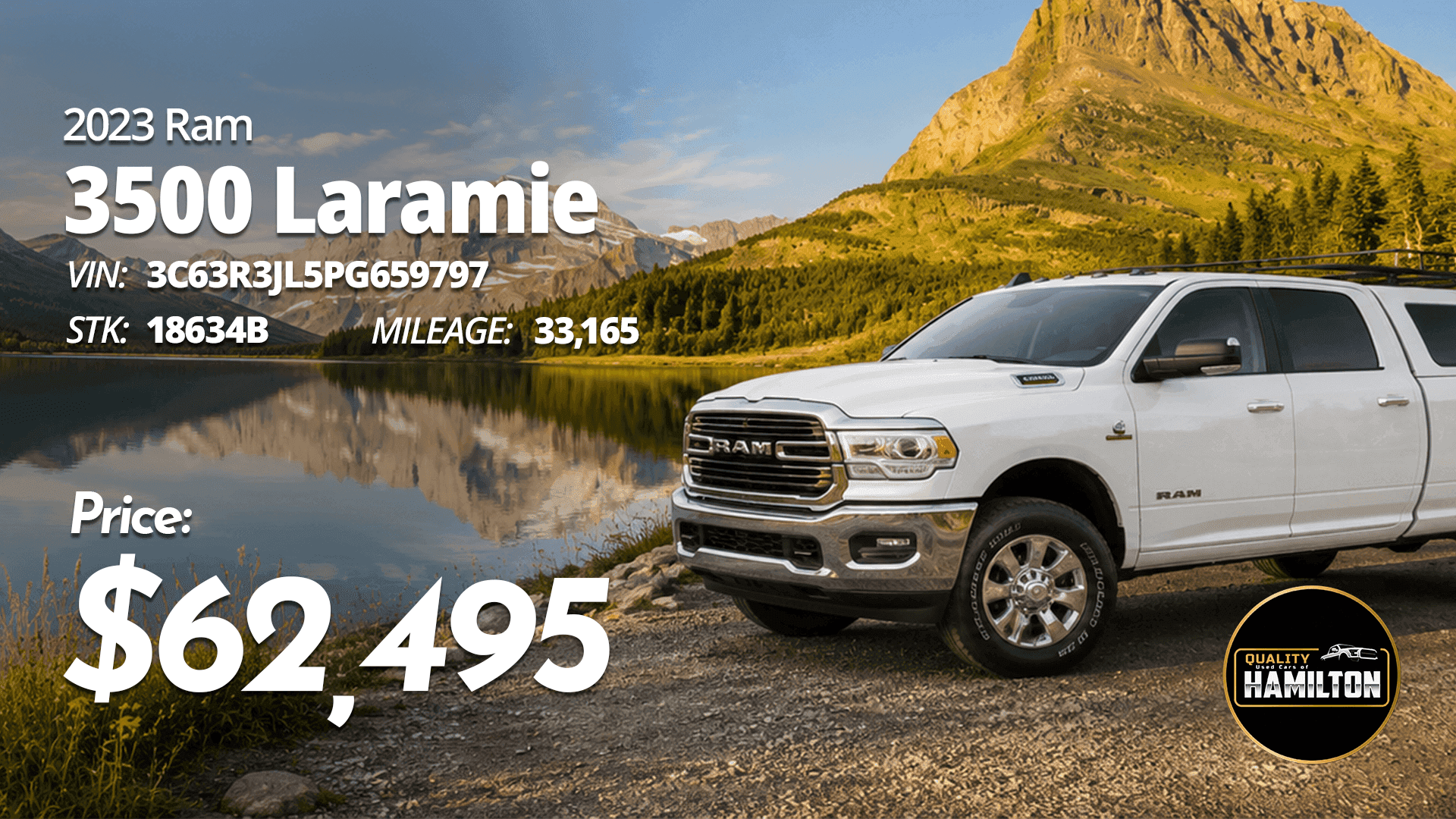 2023 Ram 3500 Laramie with 33,165 miles priced at $62,495 at Quality Used Cars of Hamilton.