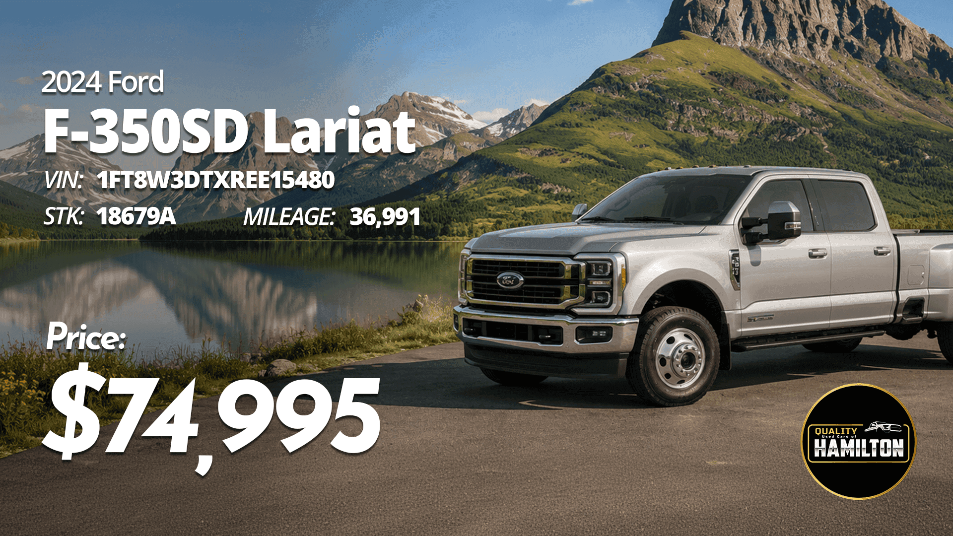 2024 Ford F-350 Super Duty Lariat with 36,991 miles priced at $74,995 at Quality Used Cars of Hamilton.