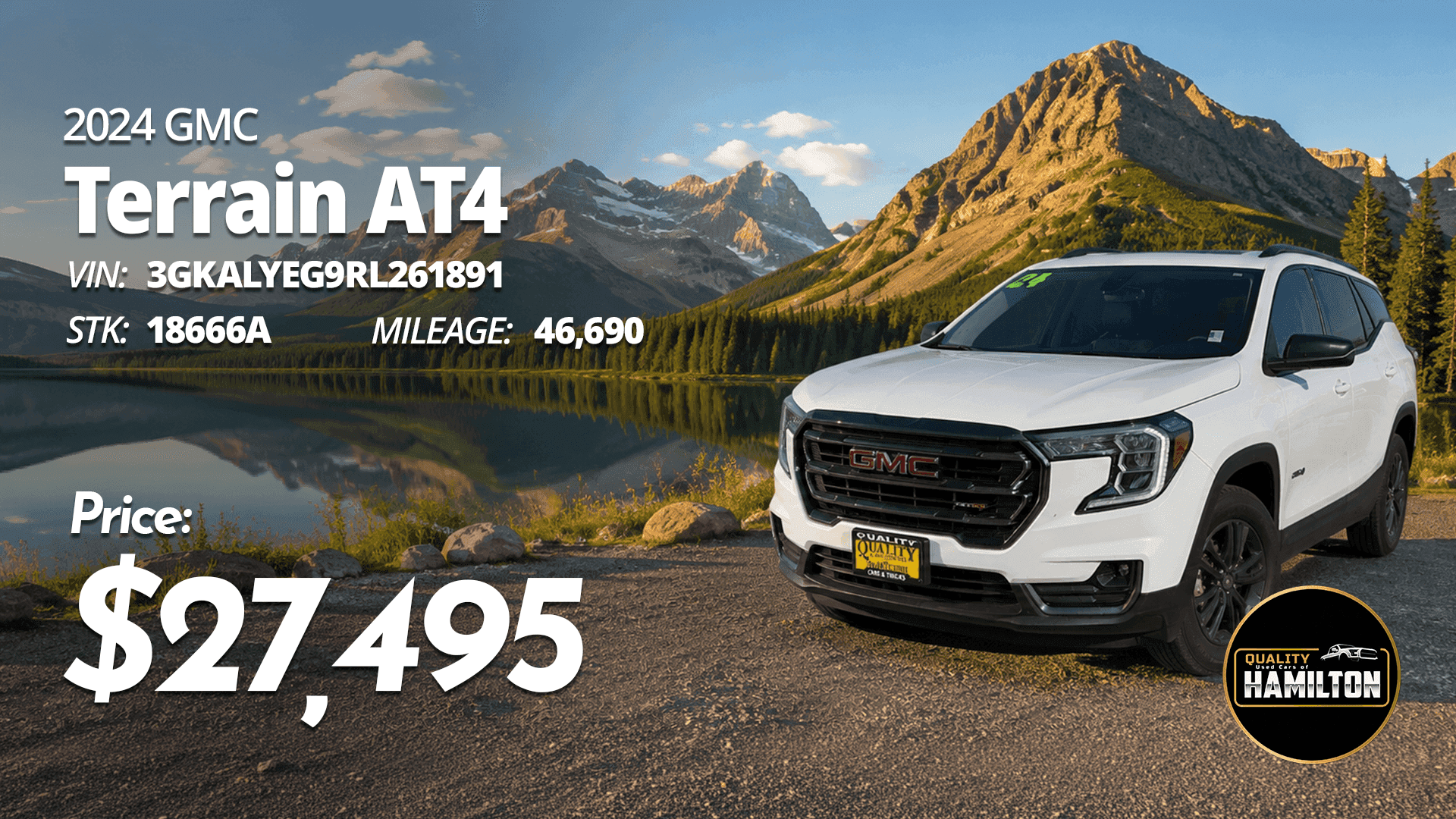 2024 GMC Terrain AT4 with 46,690 miles priced at $27,495 at Quality Used Cars of Hamilton.