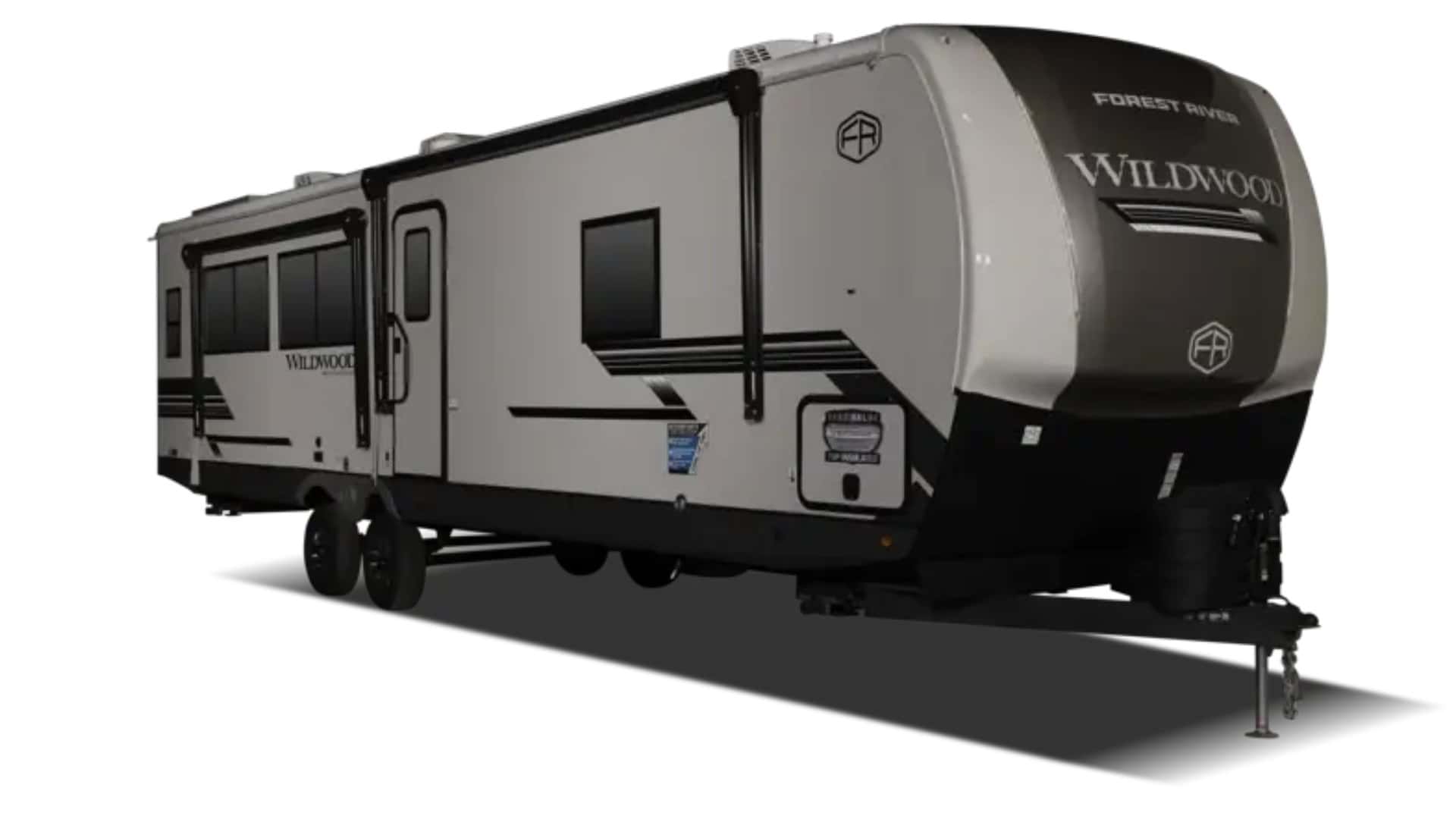 2024 Forest River Wildwood Heritage Glen 320VIEW travel trailer shown from front three-quarter view