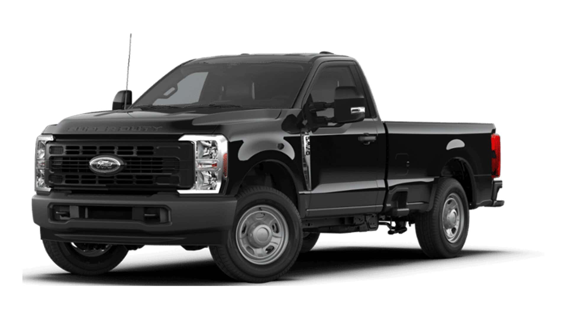 2026 Ford F-350SD XLT black regular cab pickup truck shown from front three-quarter angle in studio.