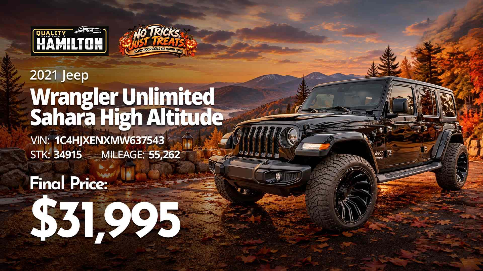 2021 Jeep Wrangler Unlimited Sahara High Altitude at Quality Used Cars of Hamilton for $31,995.