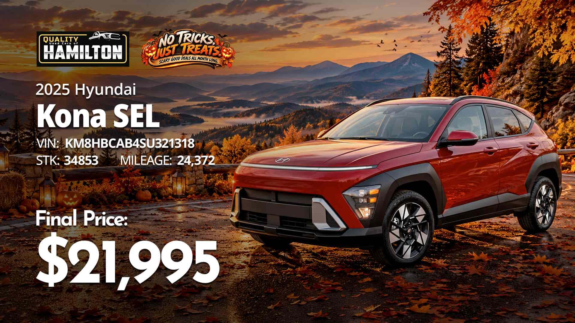 2025 Hyundai Kona SEL featured at Quality Used Cars of Hamilton for $21,995.