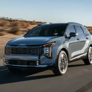 2026 Kia Sportage Hybrid Plug-in Hybrid Front Side View on the Road
