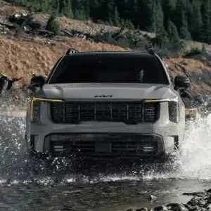 Front View of the 2026 Kia Sorento Driving in the Water