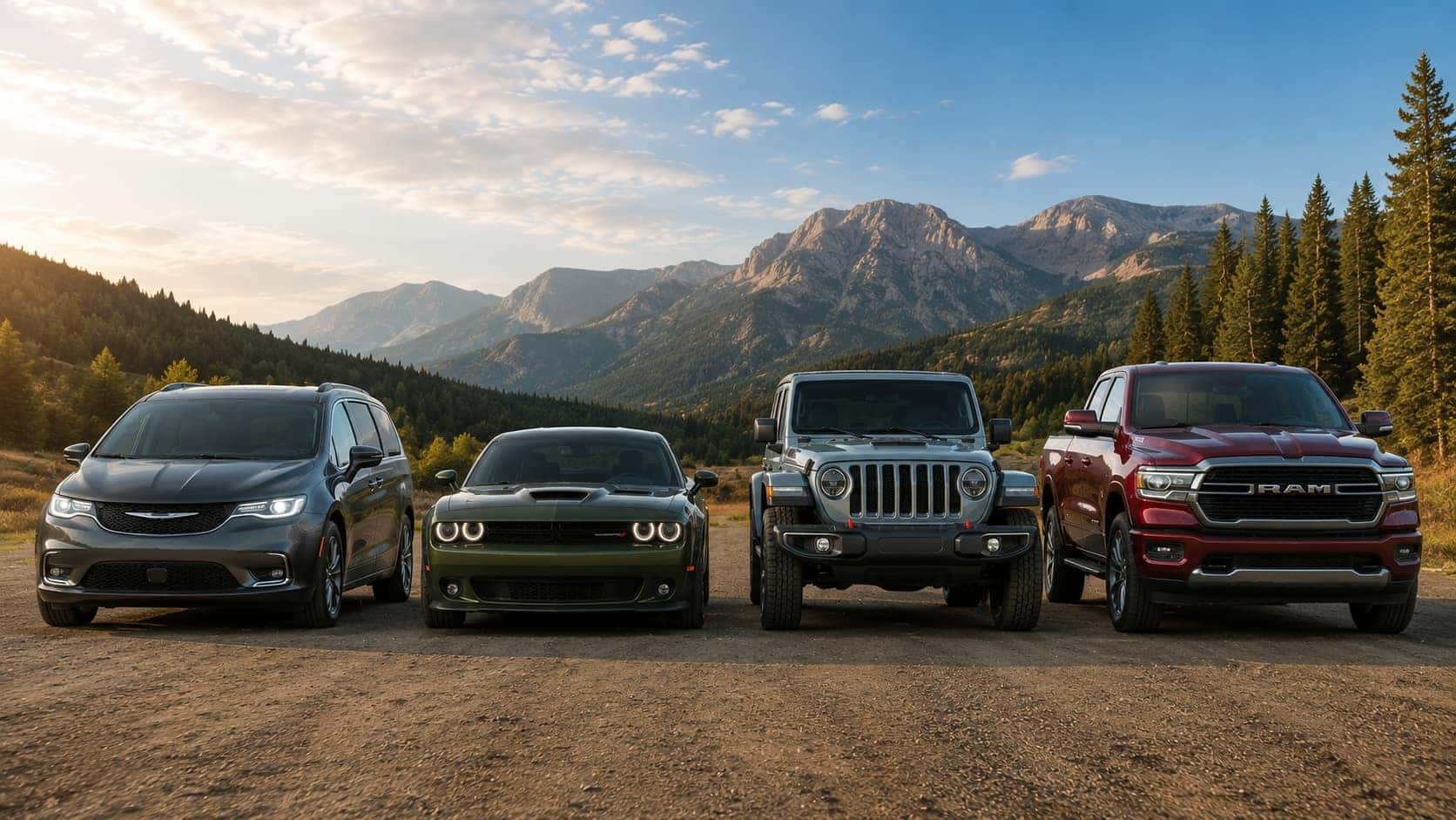 Chrysler, Dodge, Jeep, and Ram vehicle lineup at Reliance CDJR near Lake Jackson, TX