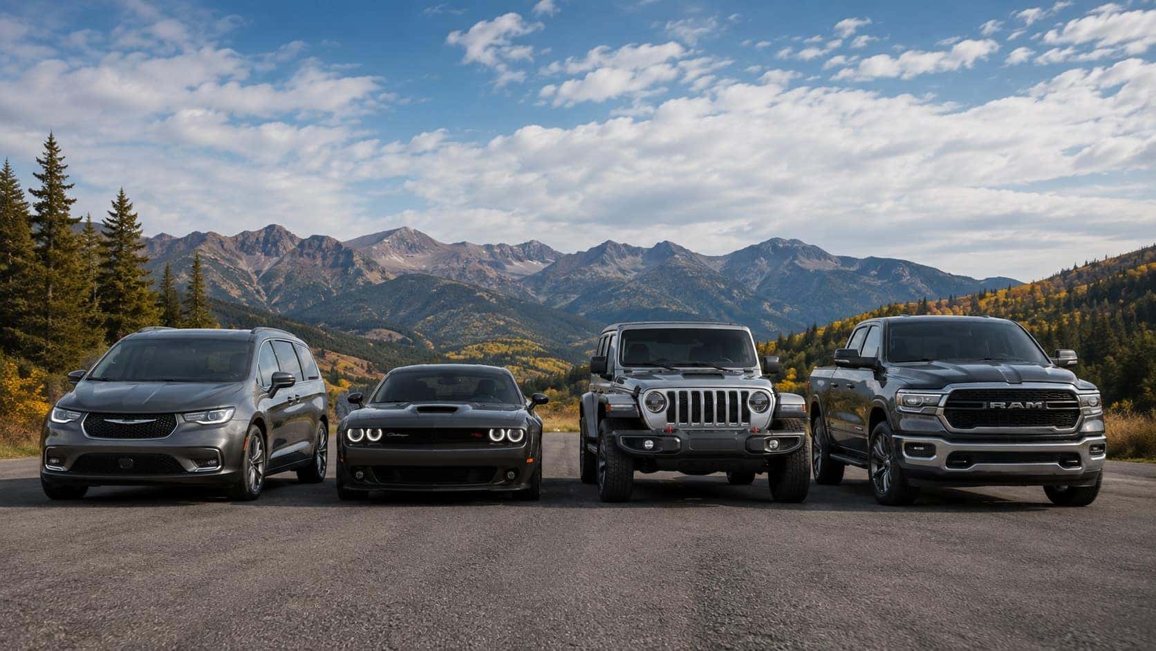 Chrysler, Dodge, Jeep, and Ram vehicle lineup at Reliance CDJR near El Campo, TX