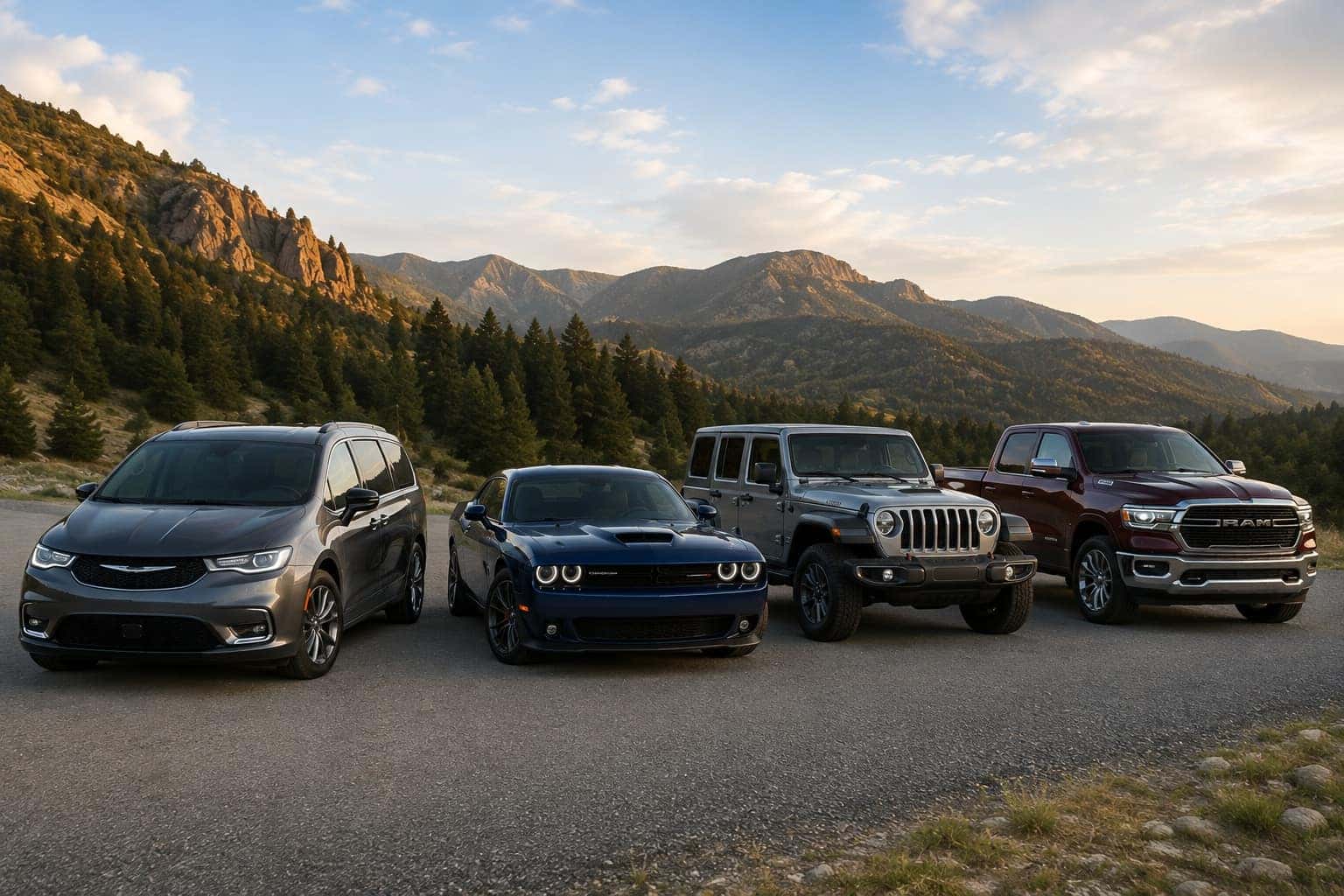 Chrysler, Dodge, Jeep, and Ram vehicle lineup at Reliance CDJR near Palacios, TX