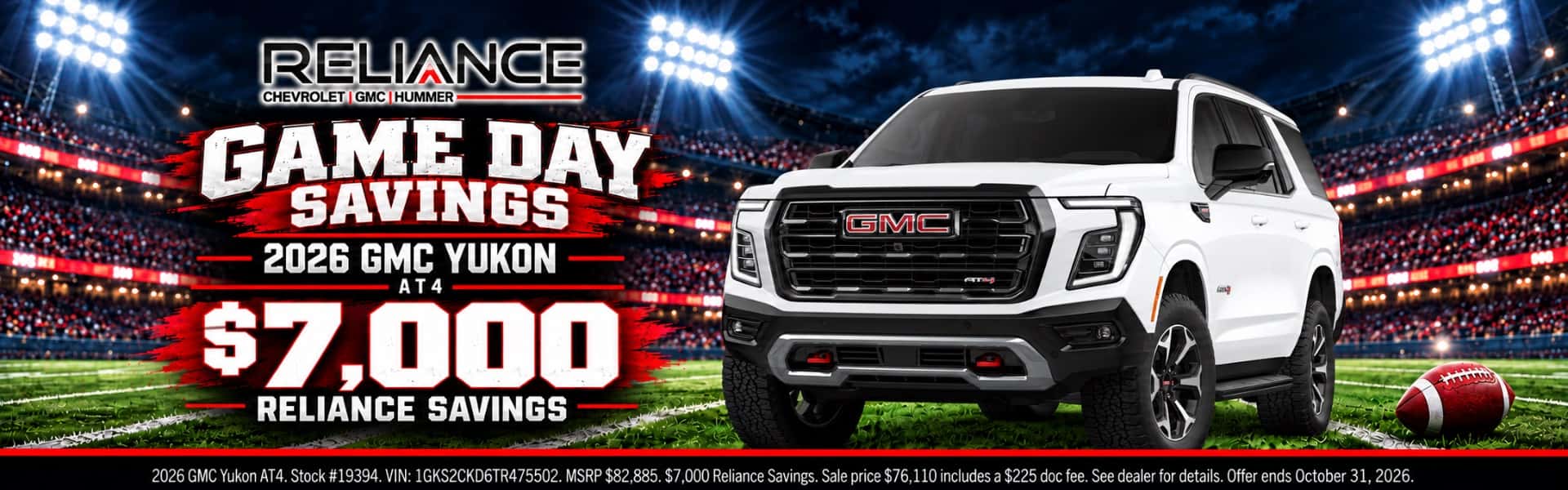 Reliance GMC October 2026 Incentives