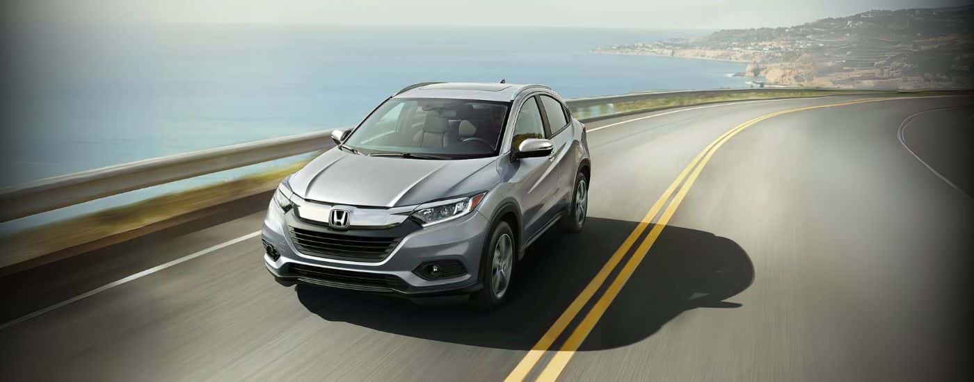 Grey 2021 Honda HR-V driving on a highway