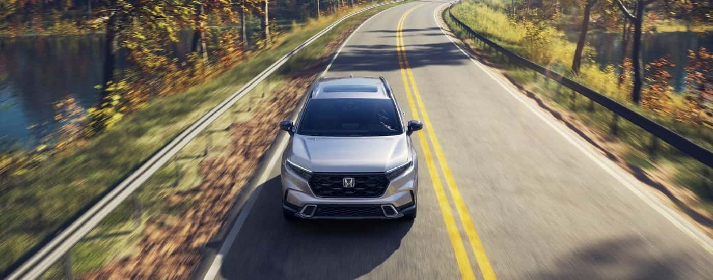 A silver 2025 Honda CR-V from the front.