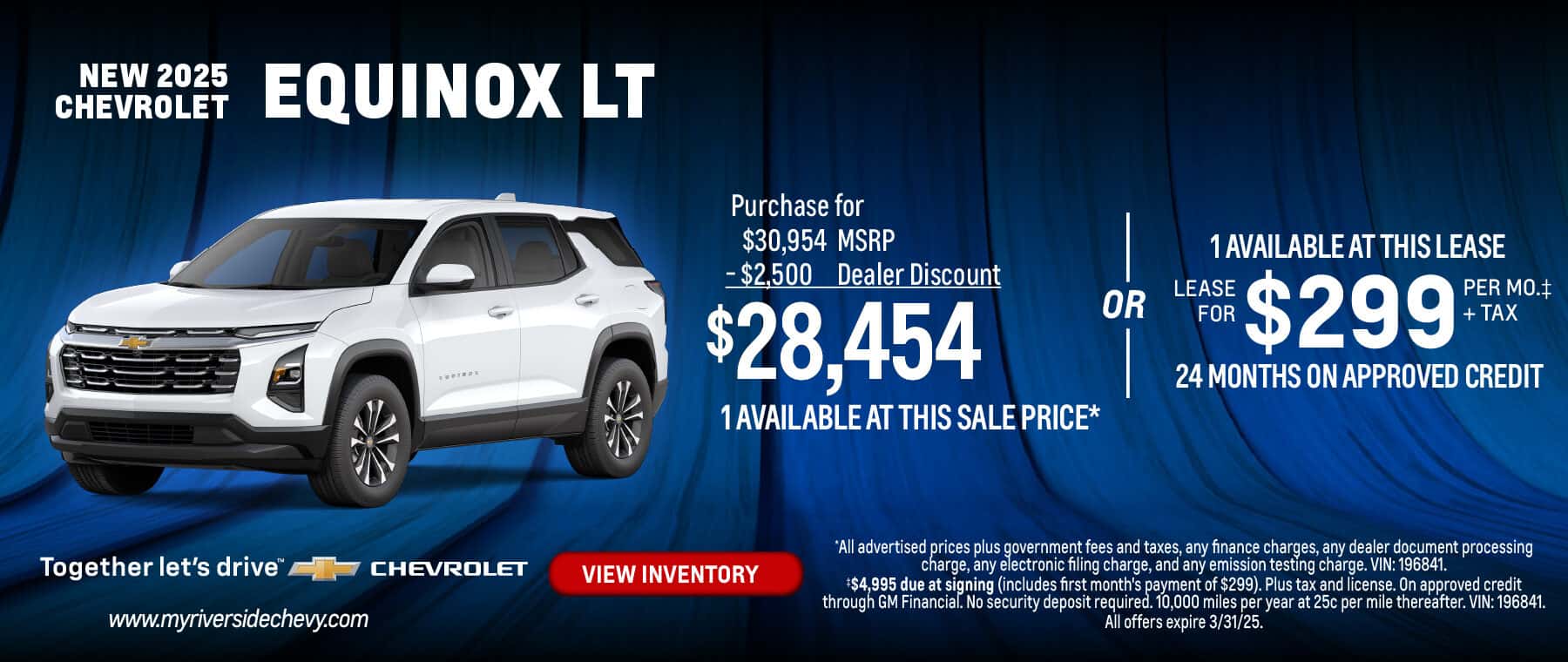 New 2025 Chevrolet Equinox LT Purchase for $28,454 or Lease for $299 per month + tax‡ 24 month on approved credit
