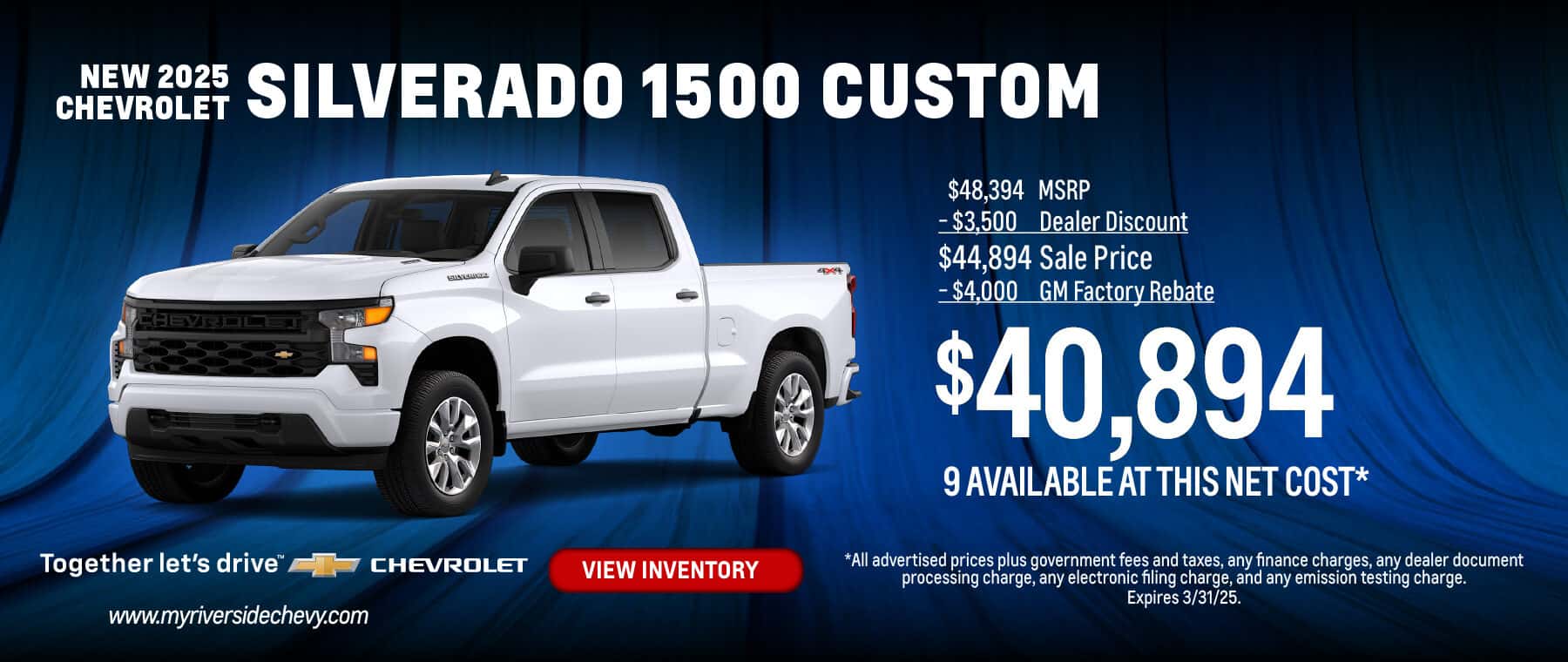 New 2025 Chevrolet Silverado 1500 Custom purchase for $40,894.