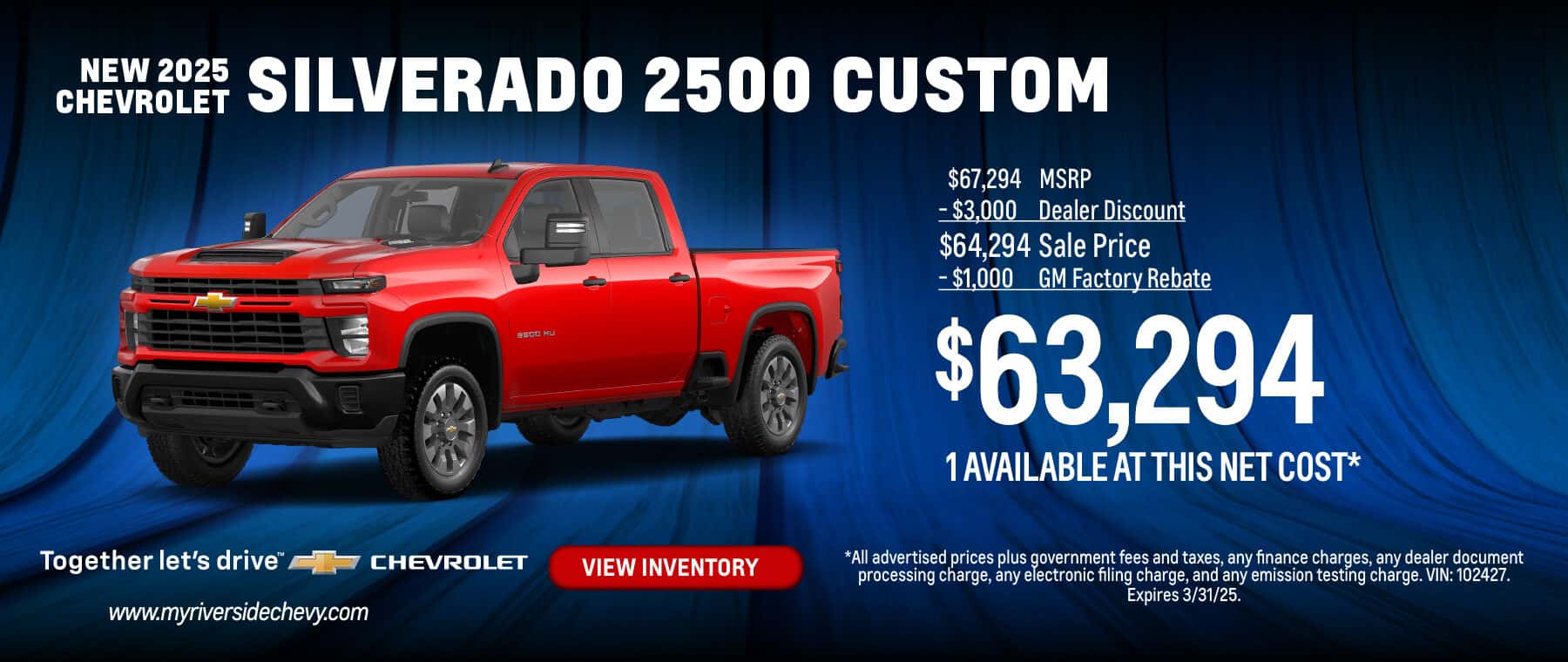 New 2025 Chevrolet Silverado 2500 Custom 1 available at this net cost for $63,294.
