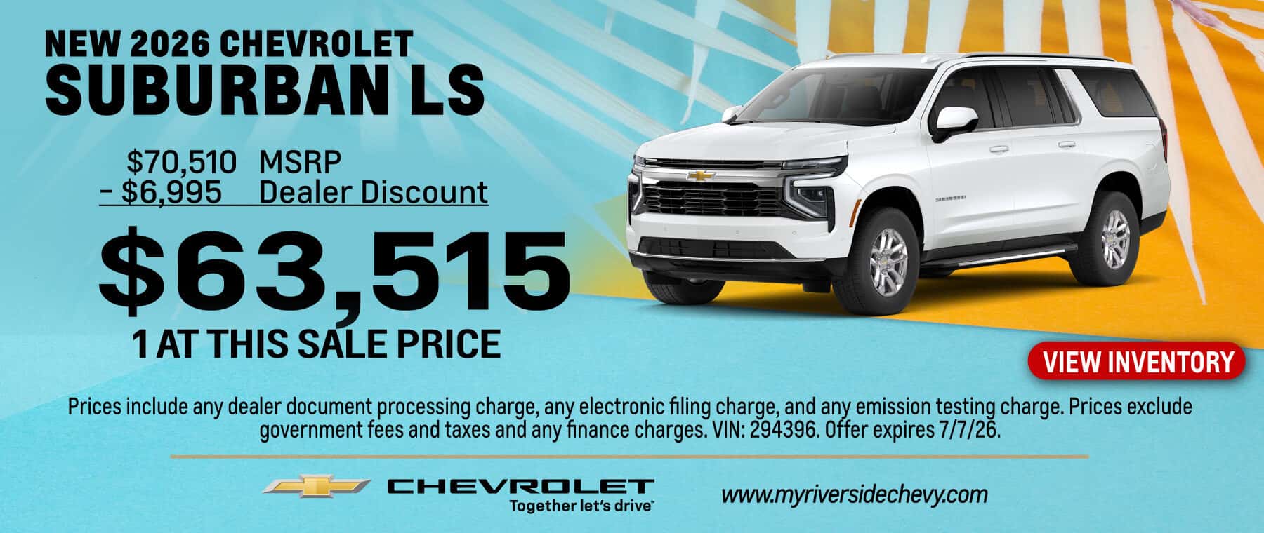 Get a New 2026 Chevrolet Suburban LS for $63,515 Sale Price. Offer expires 7/7/26.