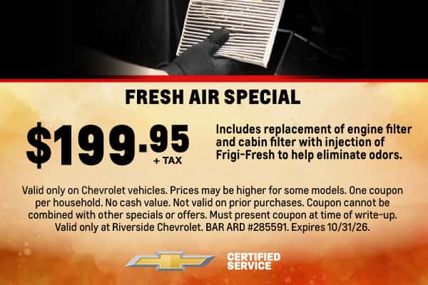 Fresh Air Special $199.95 Cabin and Engine Air Filter Service