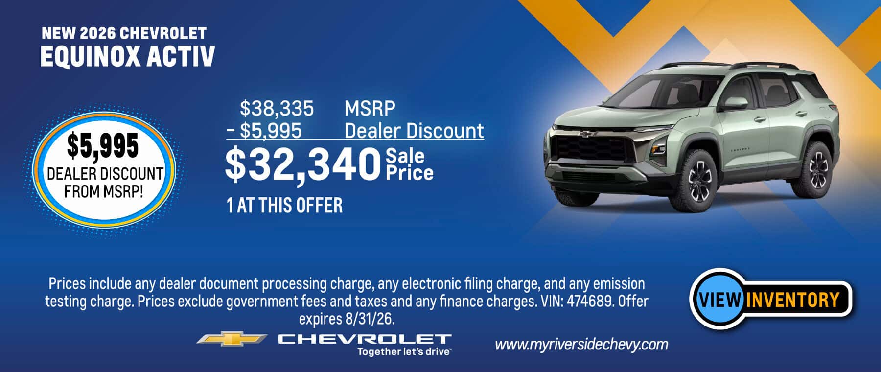 Purchase a New 2026 Chevrolet Equinox ACTIV with $5,995 Dealer Discount from MSRP! Offer expires 8/31/26.