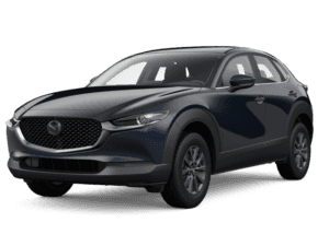 Navy Mazda CX-30 against a white back drop