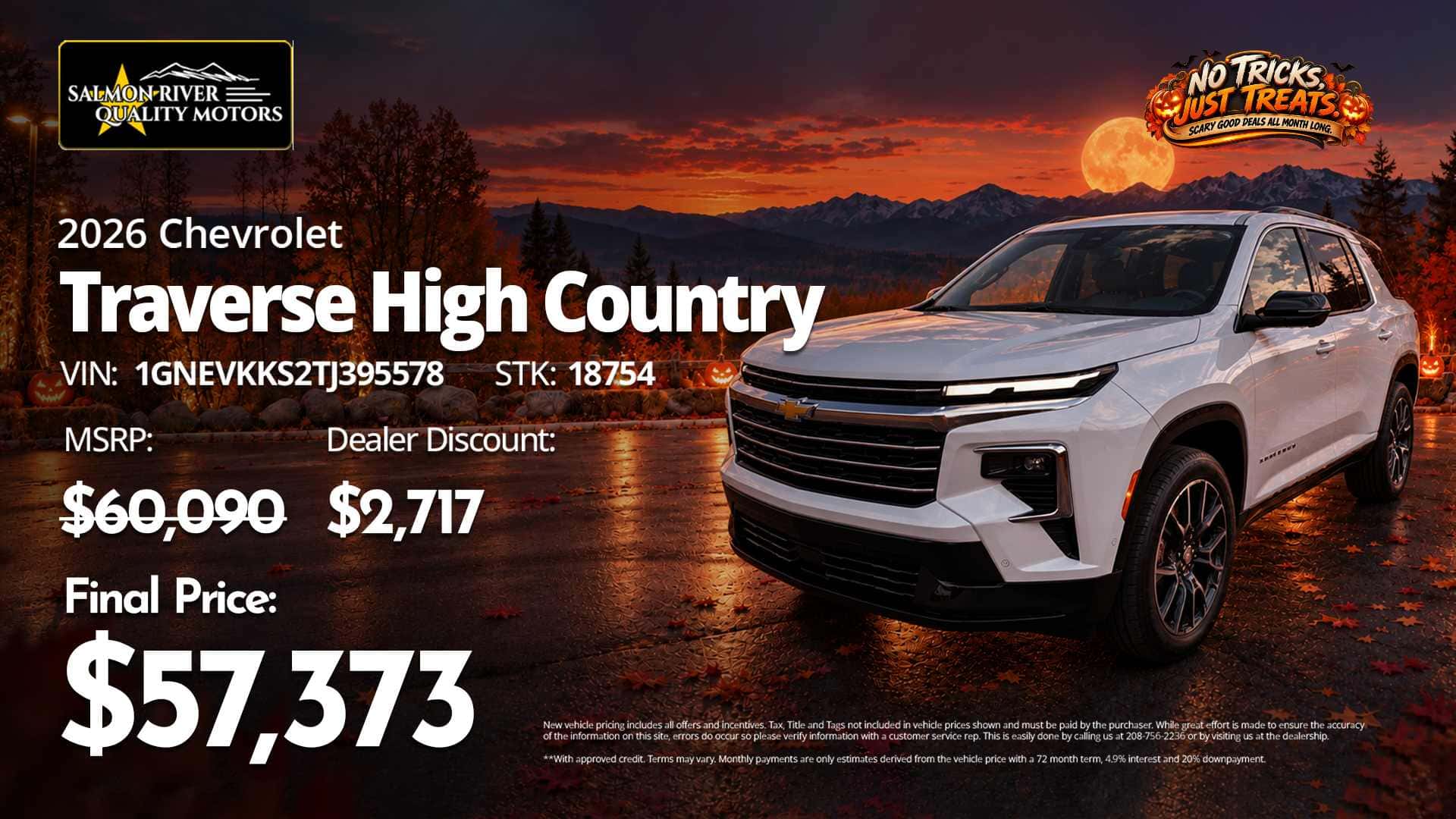 2026 Chevrolet Traverse High Country at Salmon River Quality Motors with a final price of $57,373.
