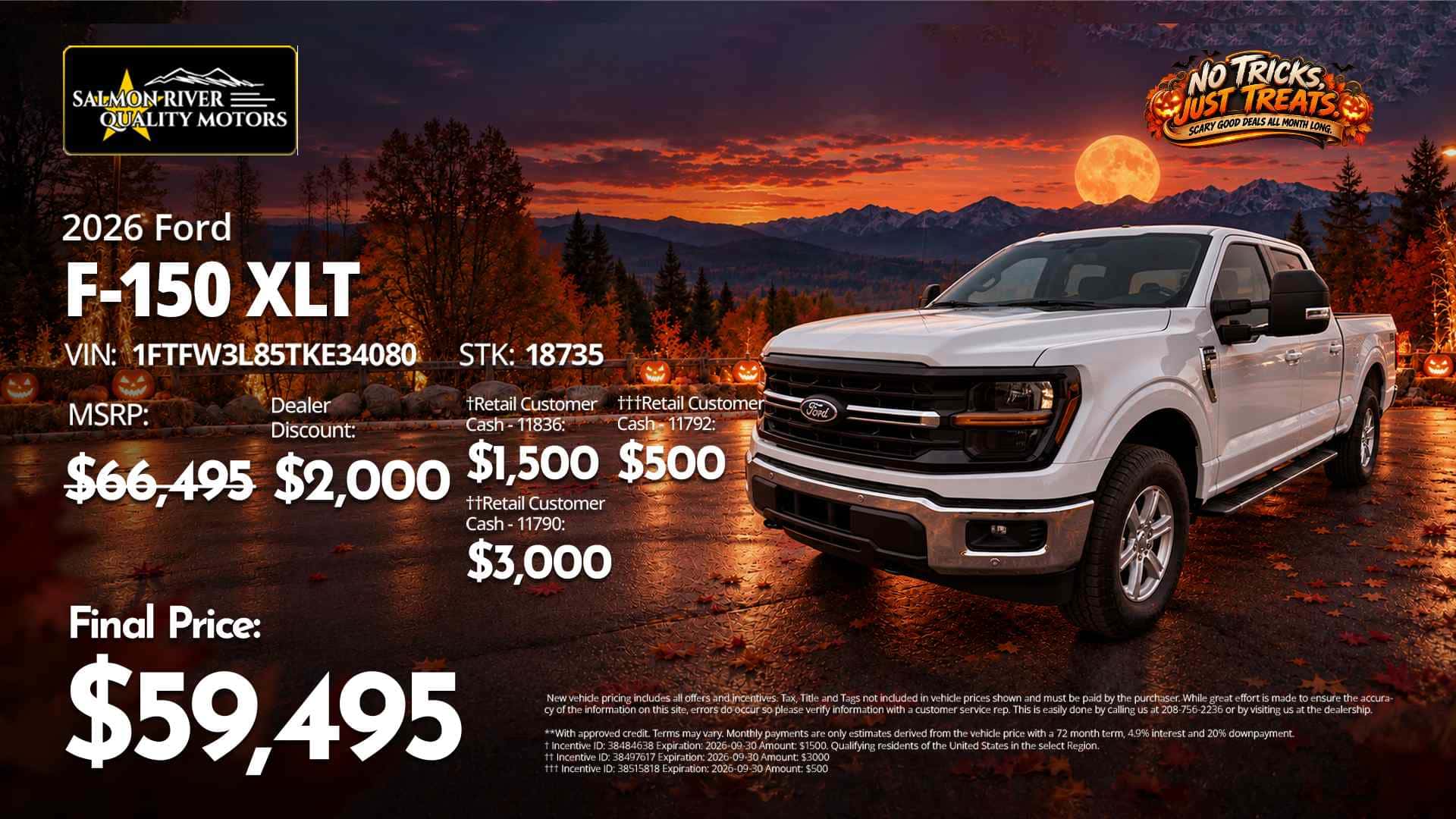 2026 Ford F-150 XLT at Salmon River Quality Motors with a final price of $59,495.