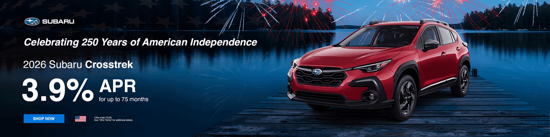 Celebrating 250 Years of American Independence 2026 Crosstrek 3.9% APR for up to 75 Months