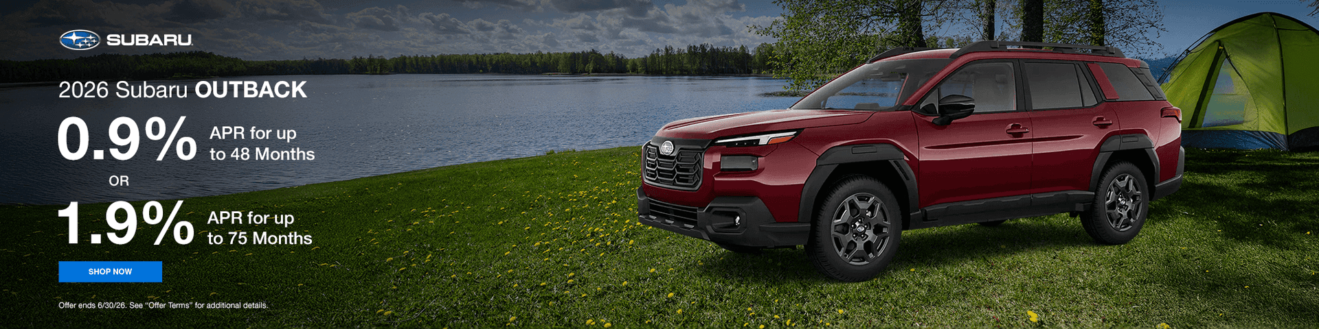 Headline 2026 Outback Subtext 0.9% APR for up to 48 Months or 1.9% APR for up to 75 Months