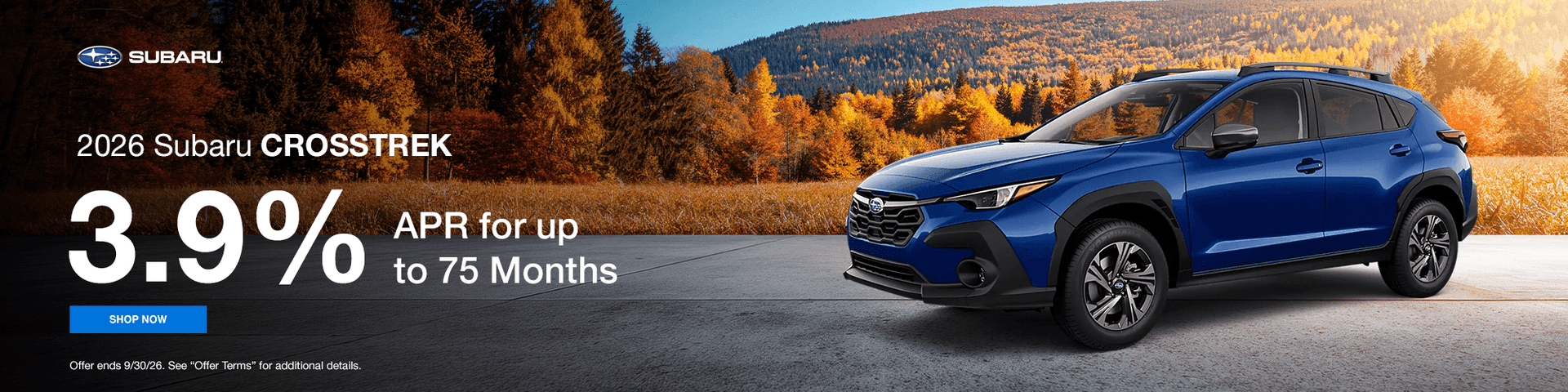 2026 Crosstrek Subtext 3.9% APR for up to 75 Months