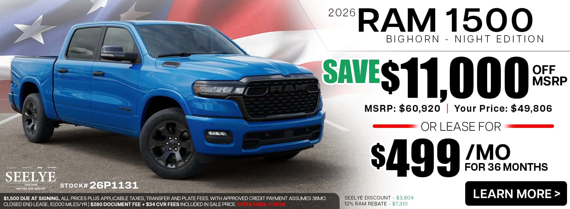 July 2026 RAM 1500 Bighorn - SAVE $11,000