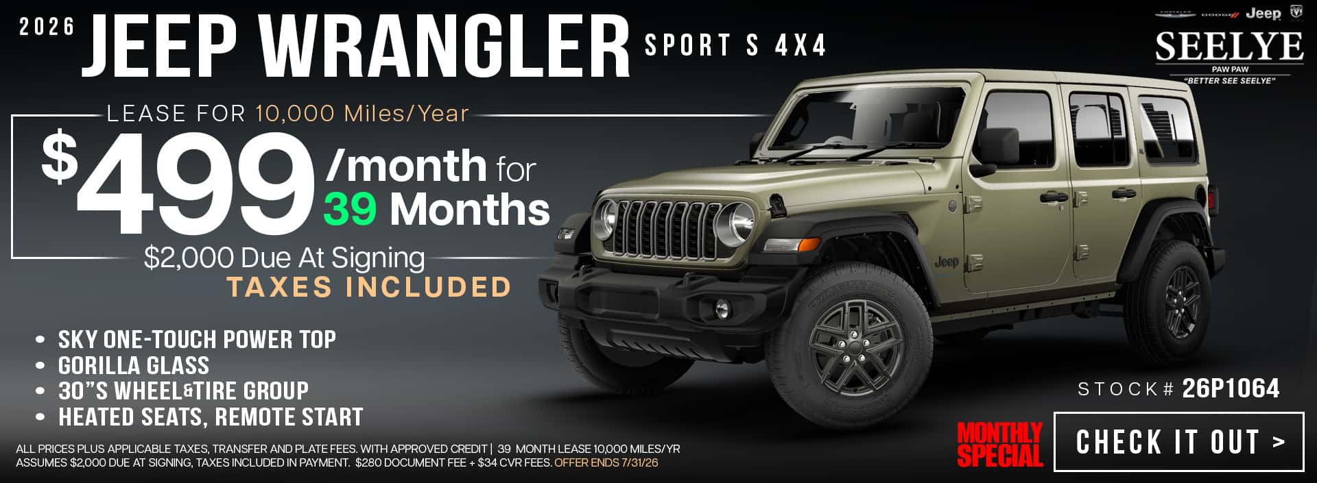 July 2026 Jeep Wrangler Sport - Lease Offer