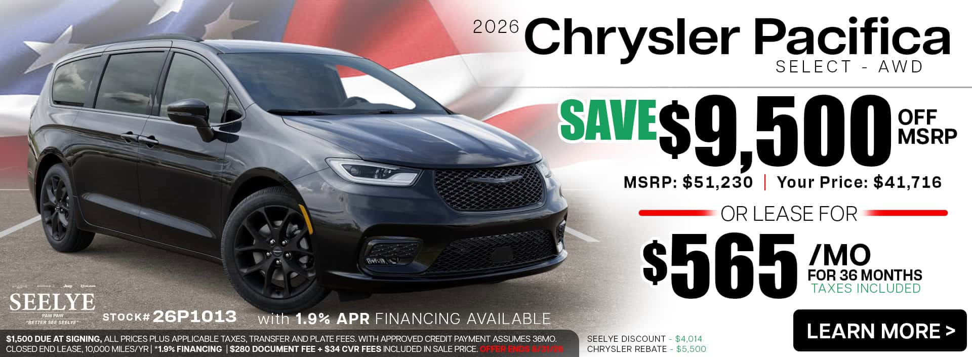 Chrysler Pacifica Select AWD - August Special