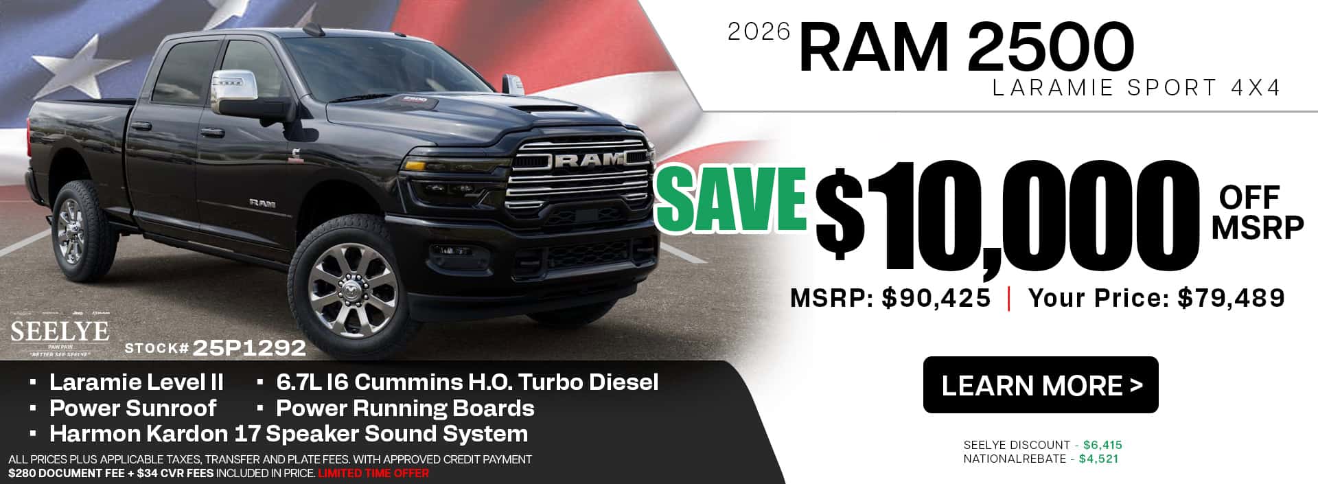 2026 RAM 2500 Laramie Sport 4x4 6.7L Turbo Diesel - SAVE $10,000 off MSRP