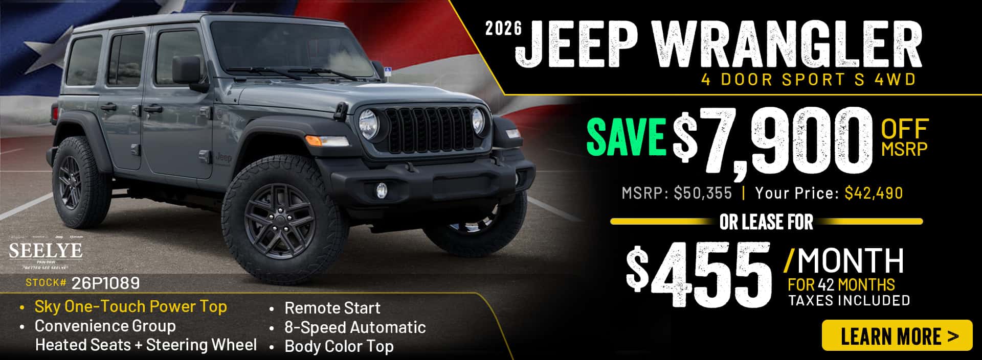 Jeep Wrangler 4 Door Sport S 4x4 - October Offer
