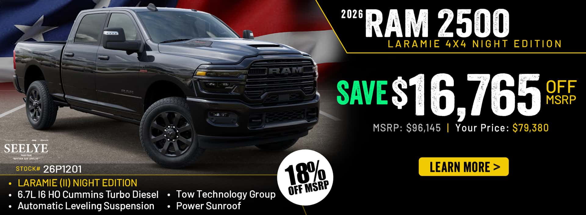 2026 RAM 2500 Laramie 4x4 Night Edition - October Offer, Save $16,765 (18%) Off MSRP