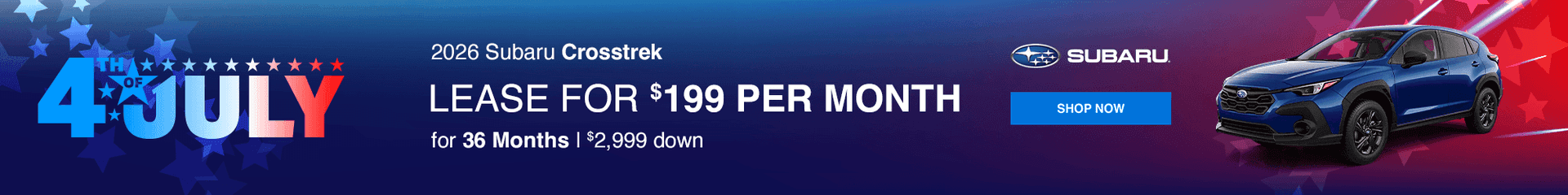 Headline: 2026 Subaru Crosstrek Subtext: Lease for $199 per month with $2999 down