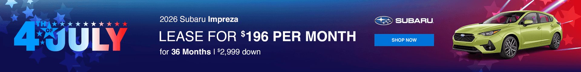 2026 Impreza Subtext: Lease for $196 per month with $2999 down