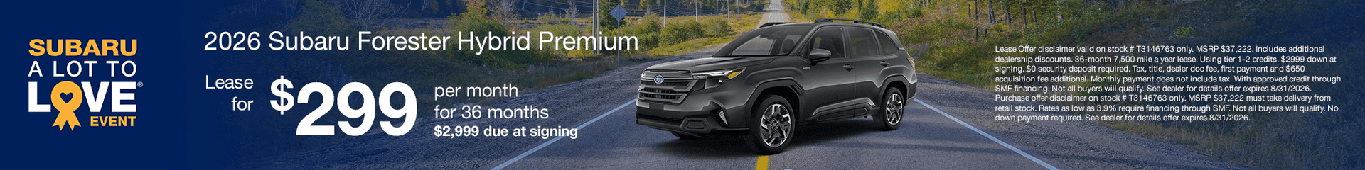 2026 Subaru Forester Hybrid Premium Subtext: $2999 down - $299 per month