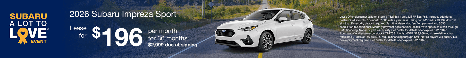 2026 Subaru Impreza Sport Subtext: $2999 down - $196 per month