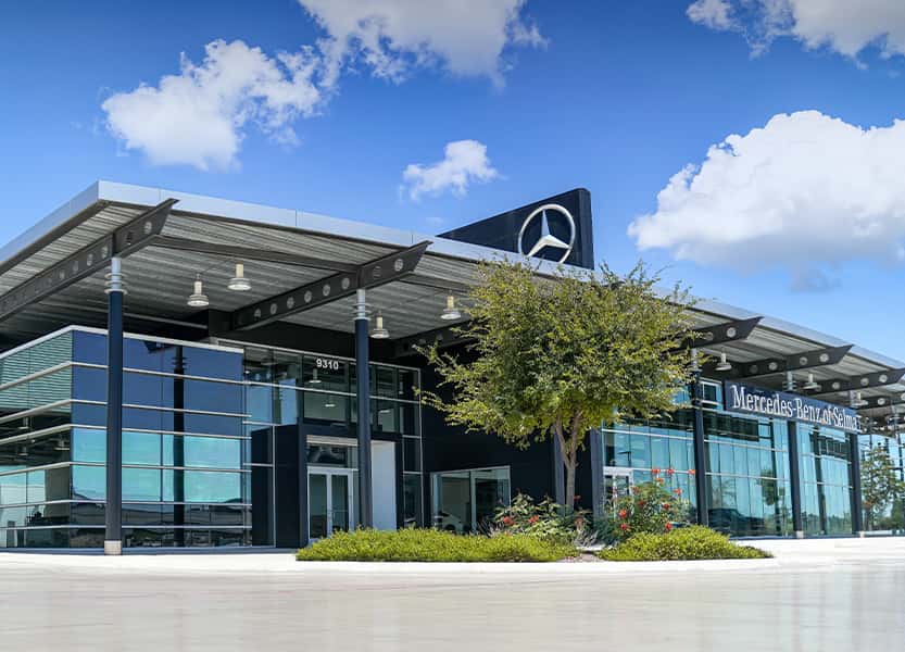 An image of the exterior storefront of Mercedes-Benz of Selma