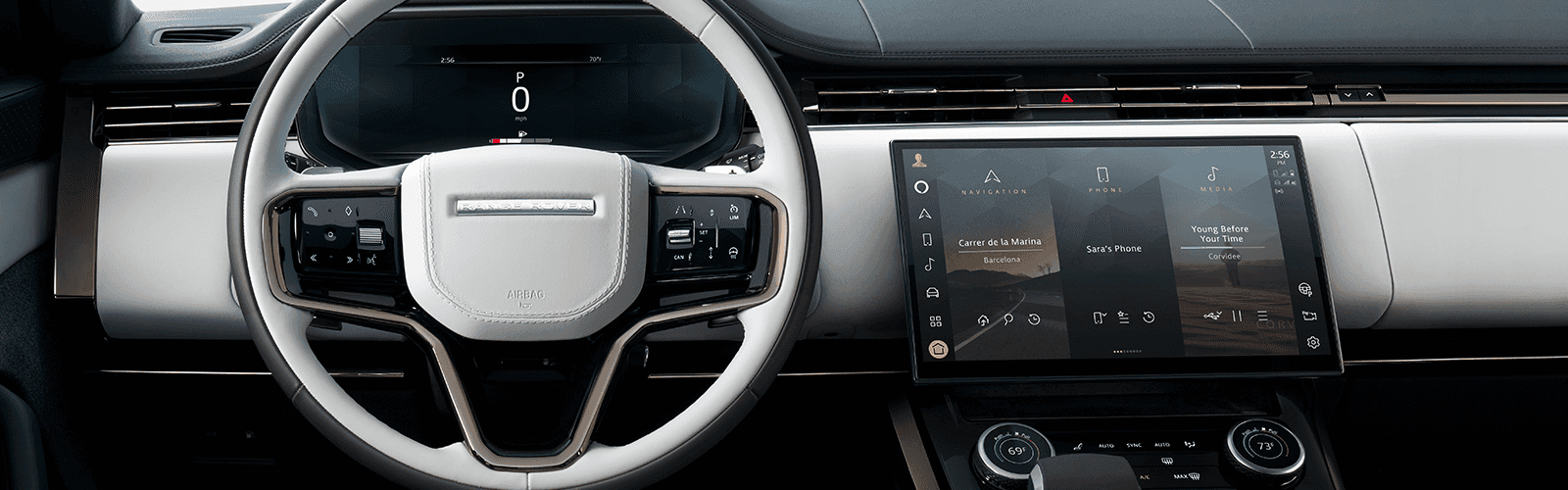 steering wheel and screen interior