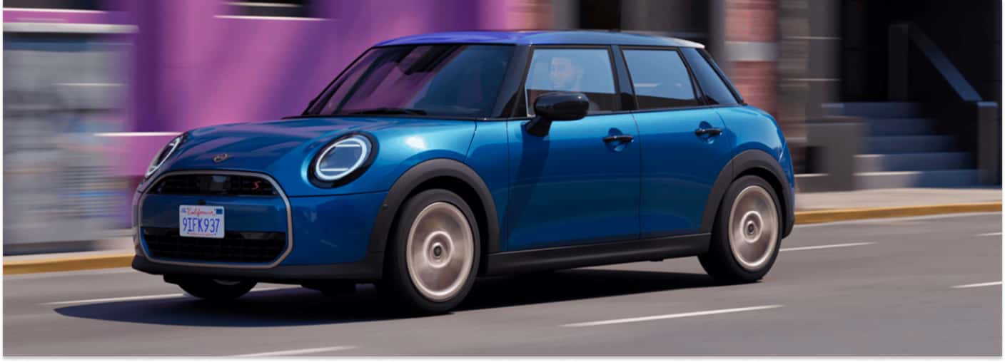 Bright Blue 2026 MINI Hardtop 4-Door Driving on Road