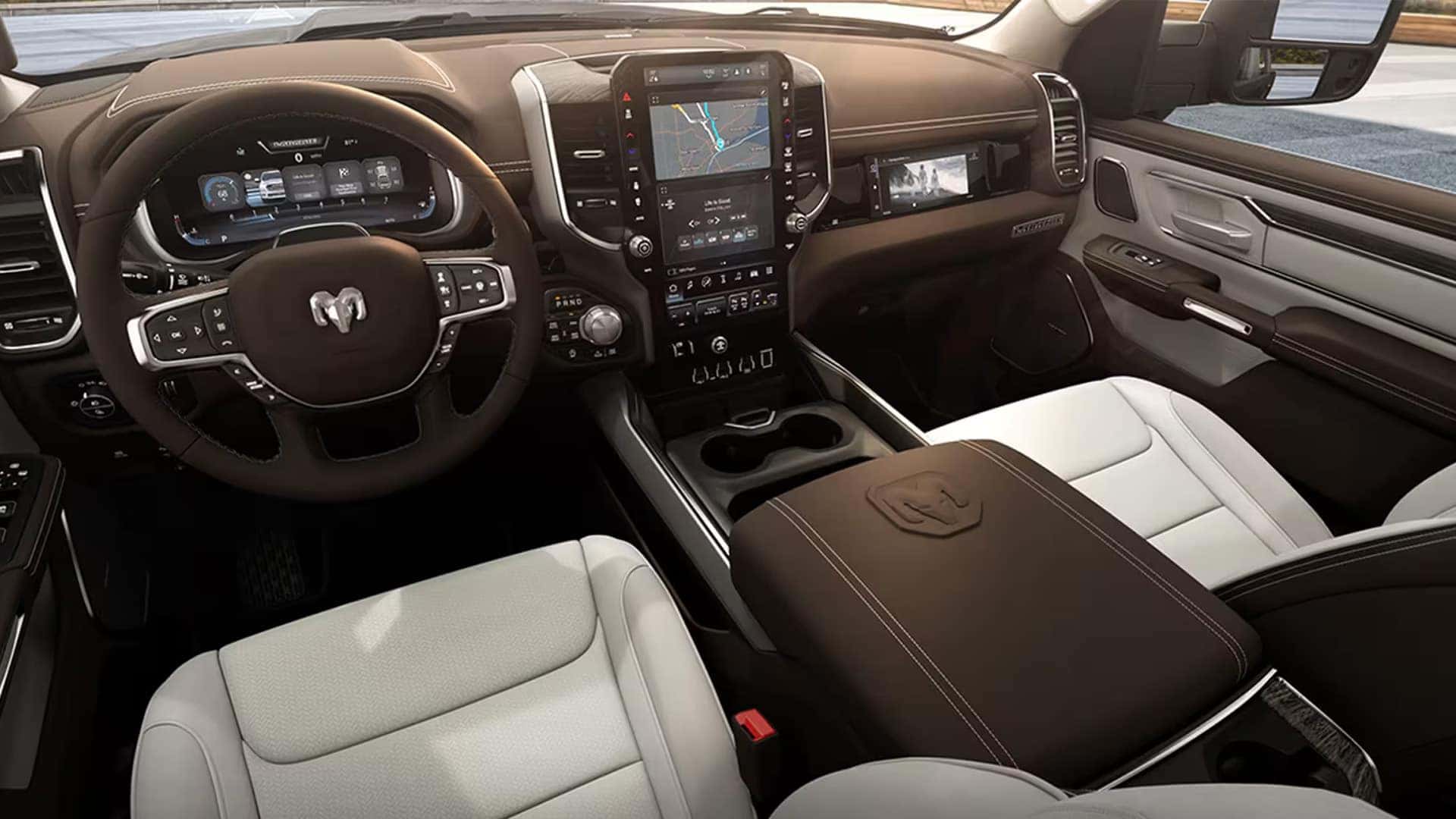 2025 Ram 1500 dashboard layout with premium trim and Uconnect 5
