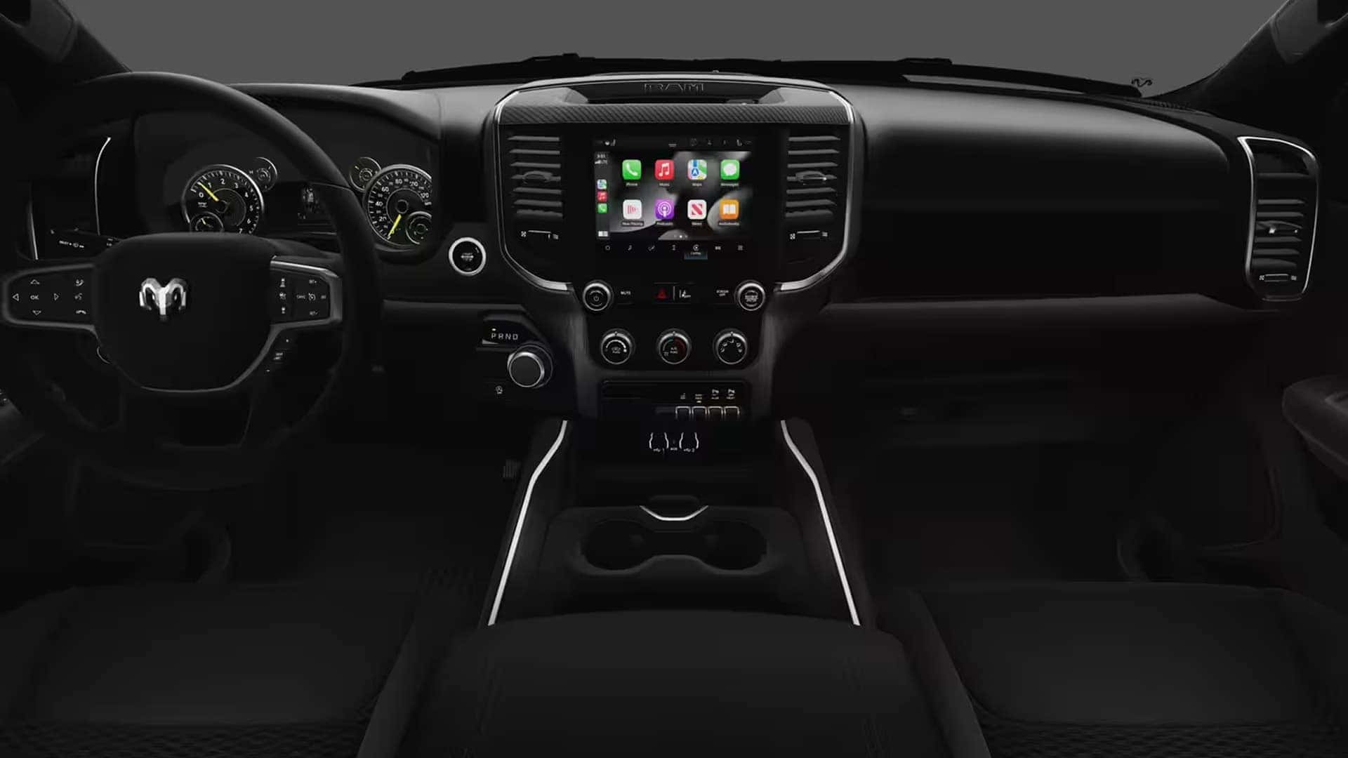 Large Uconnect touchscreen with digital cluster in Ram 1500