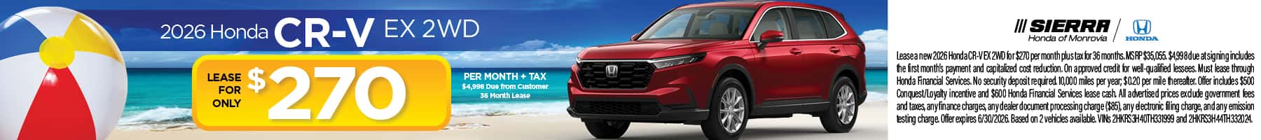 2026 Honda CR-V EX 2WD June Lease Special