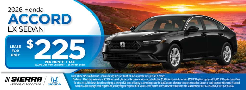 September offers at Sierra Honda of Monrovia